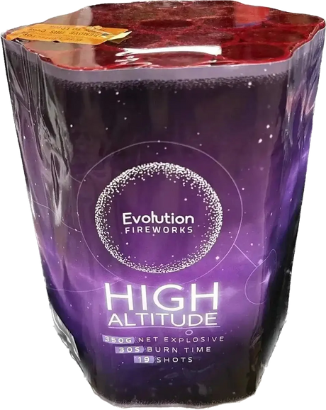 High Altitude 19-shot F2 cake firework by Evo Fireworks