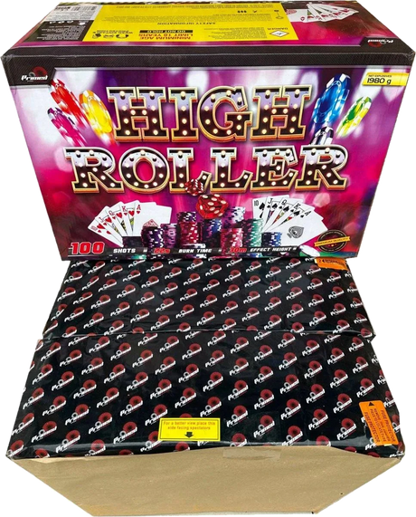 High Roller 100-shot fanned F3 compound firework by Primed Pyrotechnics
