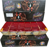Houdini 300-shot compound firework by Brothers Pyrotechnics, showing packaging for this nearly 3kg pyro powder cake