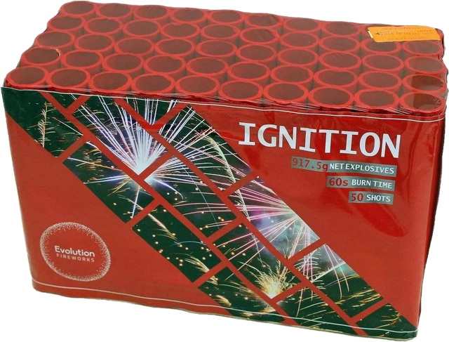 Ignition 50-shot F3 cake firework by Evo Fireworks