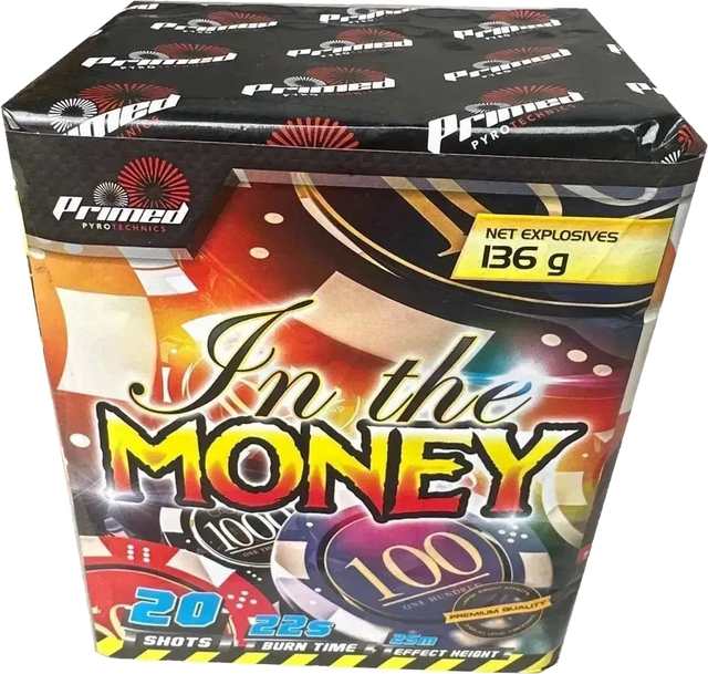 In The Money 20-shot garden firework cake by Primed Pyrotechnics