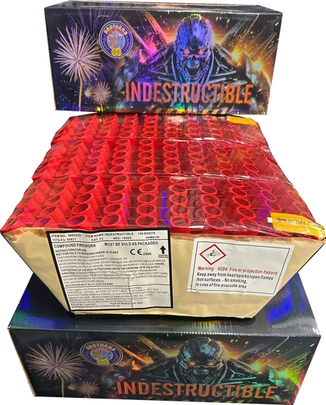 Indestructible 150-shot fanned compound firework by Brothers Pyrotechnics