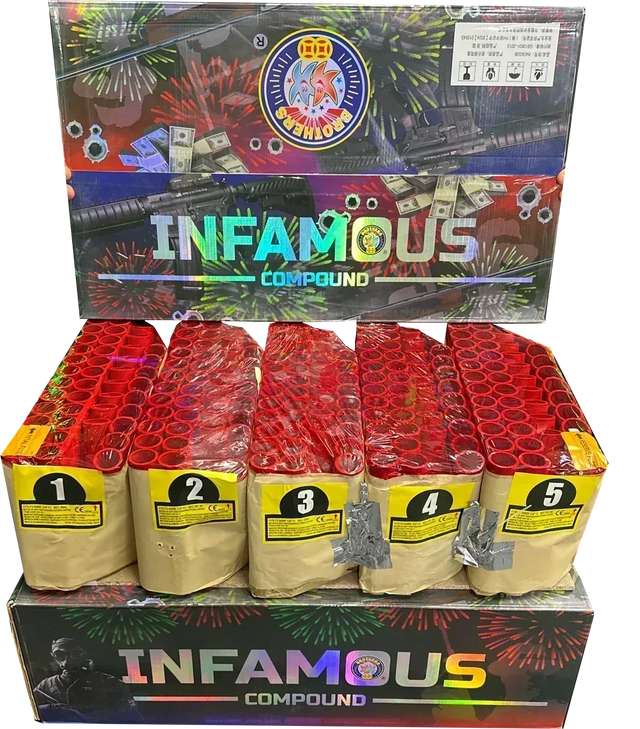 Infamous 210-shot fanned F3 compound firework by Brothers Pyrotechnics