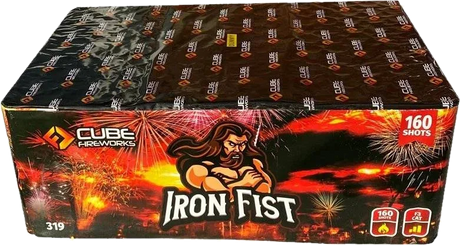 Iron Fist 160-shot single-ignition F3 cake firework by Cube Fireworks