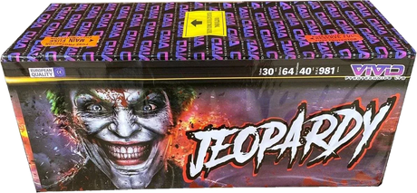 Jeopardy 64-shot fanned F3 cake firework by Vivid