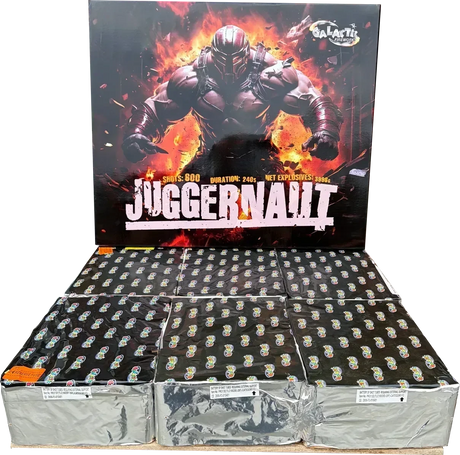 Juggernaut, Galactic Fireworks flagship F3 compound firework with 600 shots and fanned aerial pattern