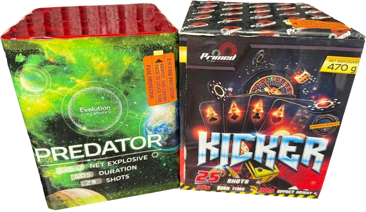Kicker and Predator firework cakes twin pack.
