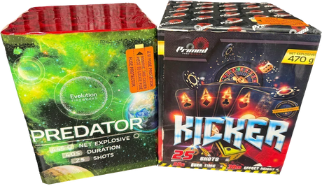 Kicker and Predator firework cakes twin pack.