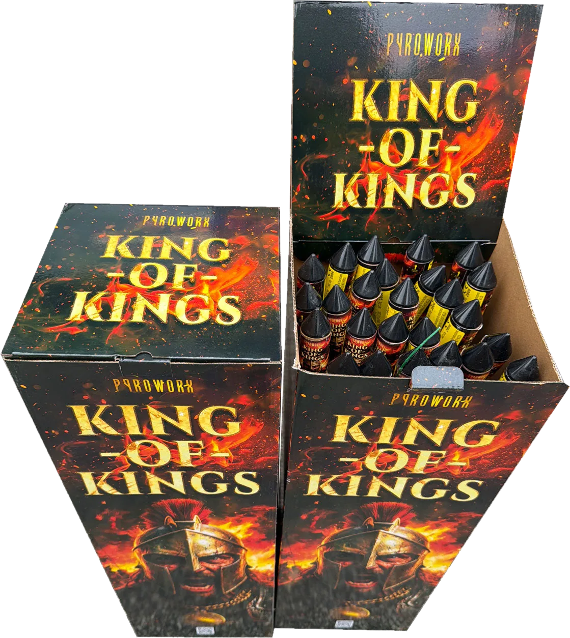 King of Kings 25-rocket single-fuse volley box by Pyroworx