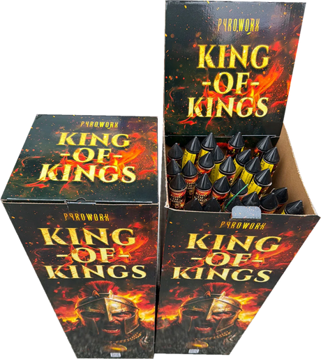 King of Kings 25-rocket single-fuse volley box by Pyroworx