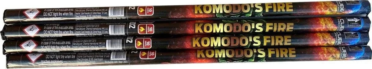 Komodo's Fire 4-pack F2 roman candles firework by Cube Fireworks