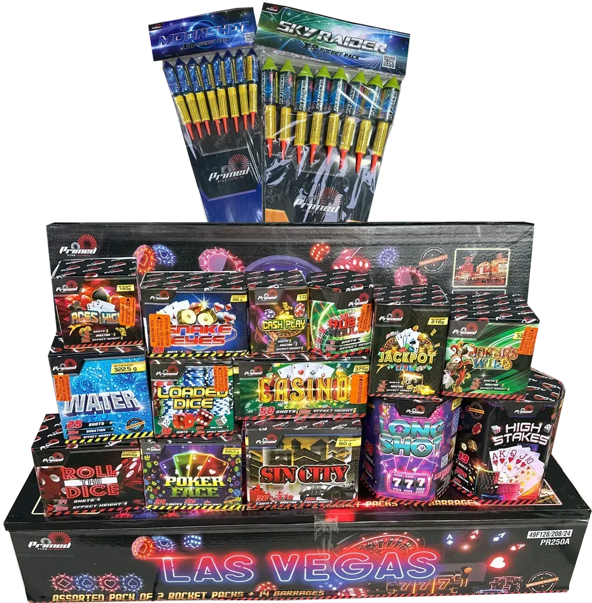 Las Vegas Crate complete firework display kit by Primed Pyrotechnics.
