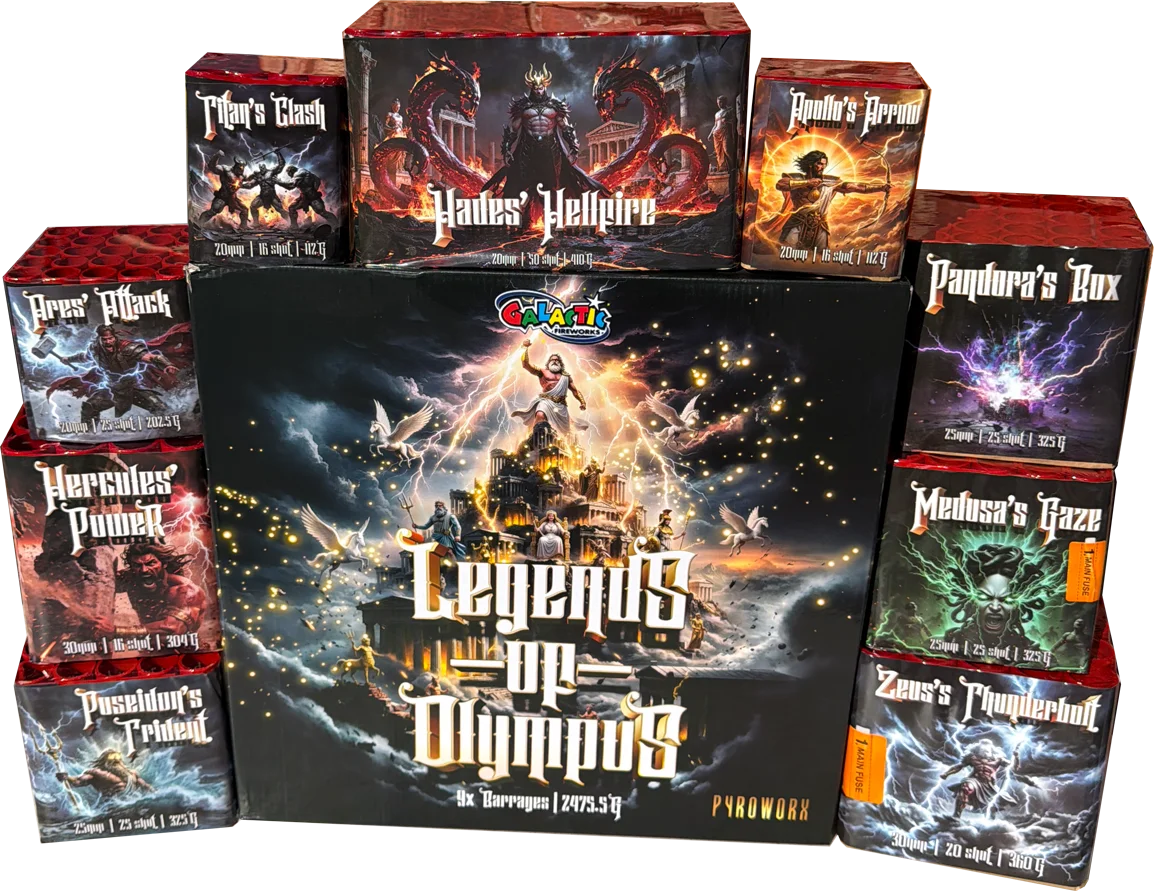 Legends of Olympus 218-shot F3 cake pack by Pyroworx