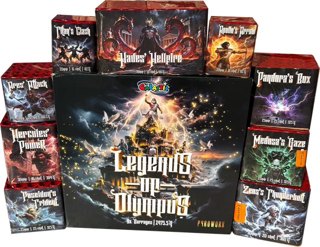 Legends of Olympus 218-shot F3 cake pack by Pyroworx