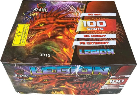 Legion 100-shot fanned F3 cake firework by Black Panther