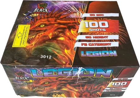 Legion 100-shot fanned F3 cake firework by Black Panther