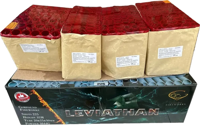 Leviathan 225-shot fanned F3 compound firework by Gemstone