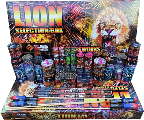 Lion Box 30-piece F2 firework selection box by Cube Fireworks