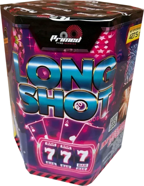 Long Shot 19-shot F3 cake firework by Primed Pyrotechnics