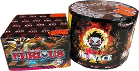 Twin pack containing Mad Menace 33 shot cake and Furious 100 shot cake.