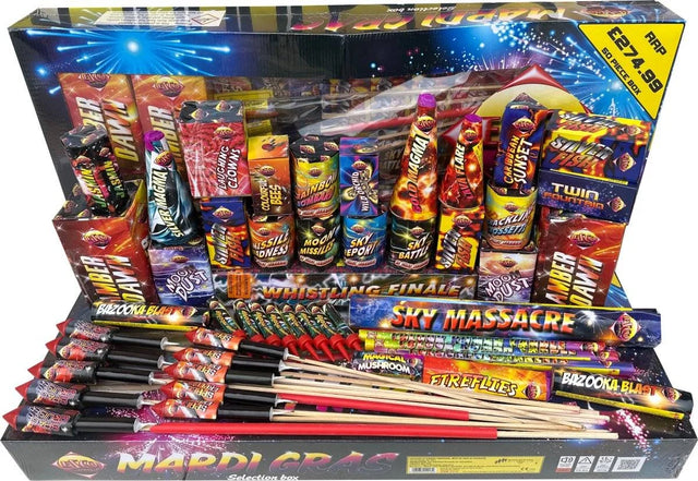 Mardi Gras 50-piece F2 firework selection box by Bright Star
