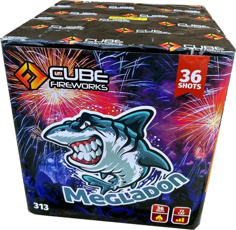 Megladon 36-shot F2 garden cake firework by Cube Fireworks