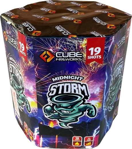 Midnight Storm 19-shot F3 cake firework by Cube Fireworks