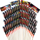 Galactic Fireworks Mixed Rocket Bundle containing 60 rockets including War Hawks.