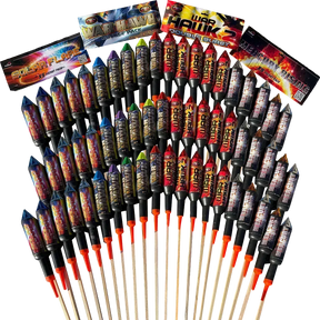 Galactic Fireworks Mixed Rocket Bundle containing 60 rockets including War Hawks.