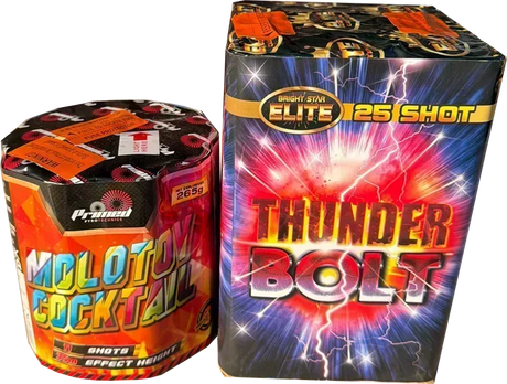 Molotov Cocktail and Thunderbolt firework cakes twin pack.