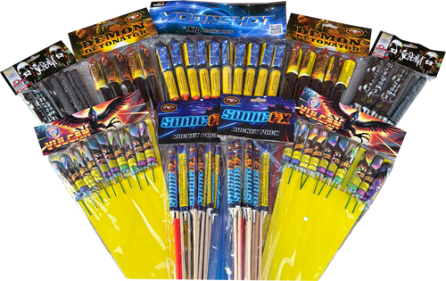 Galactic Fireworks Monster Rocket Bag containing 80 assorted rockets.