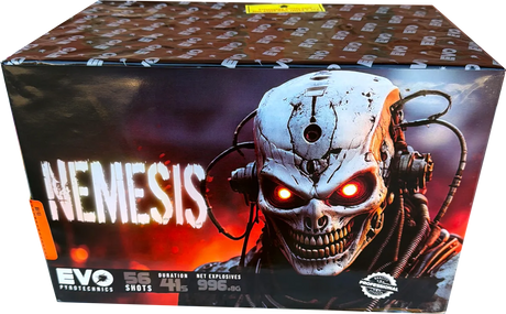 Nemesis 56-shot fanned F3 cake firework by Evo Fireworks