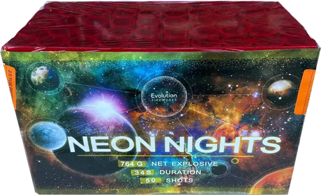 Neon Nights 50-shot F3 cake firework by Evo Fireworks