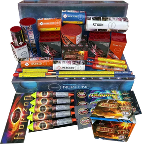 Galactic Fireworks Neptune Bargain Bag containing 26 mixed garden fireworks.