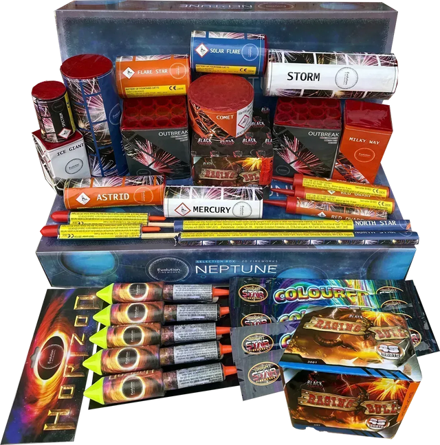 Galactic Fireworks Neptune Bargain Bag containing 26 mixed garden fireworks.
