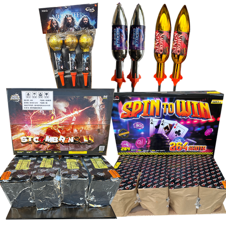 Galactic Fireworks New Year's Extravaganza pack with Stormbringer and Spin To Win compounds.