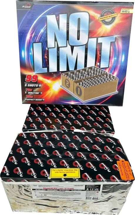 No Limit 99-shot fanned F3 compound firework by Primed Pyrotechnics
