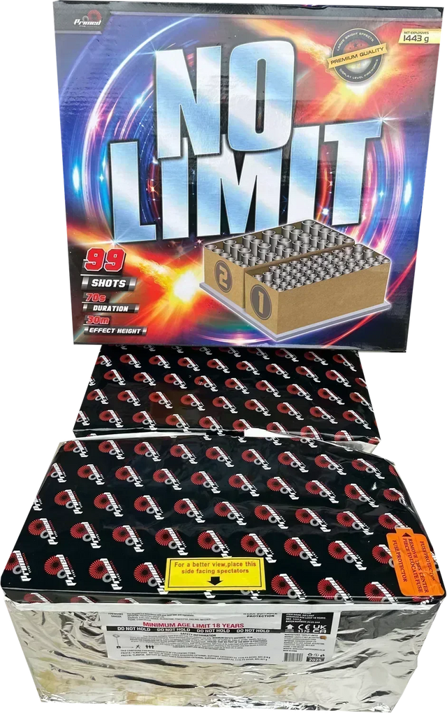 No Limit 99-shot fanned F3 compound firework by Primed Pyrotechnics