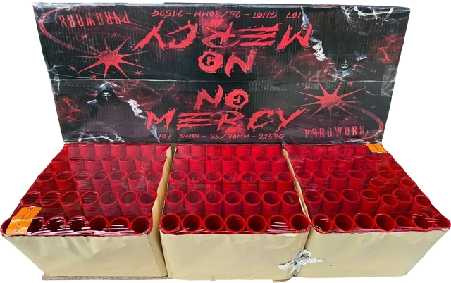 No Mercy 107-shot fanned compound firework by Pyroworx