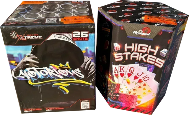Notorious and High Stakes F3 firework cakes twin pack.