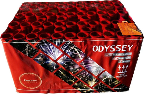 Odyssey 73-shot fanned F3 cake firework by Evo Fireworks
