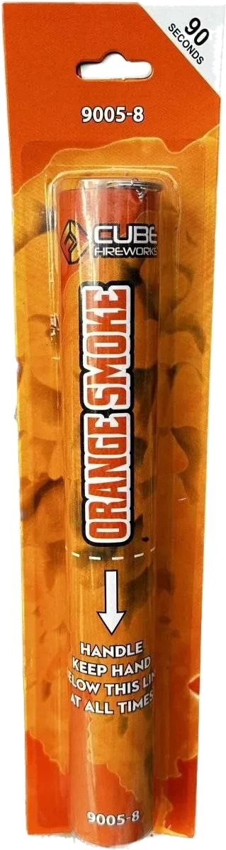 Orange Handheld Smoke Grenade by Cube Fireworks, orange wire-pull smoke for Halloween and autumn shoots, 60–90 seconds