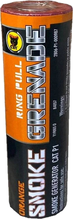 Orange Smoke Grenade by Black Cat, single ring-pull smoke grenade