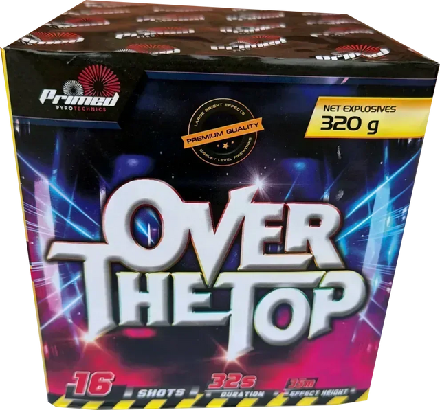 Over The Top 16-shot F3 cake firework by Primed Pyrotechnics