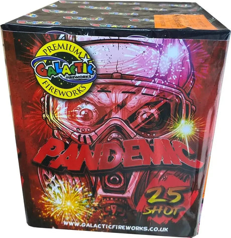 Pandemic 25-shot F2 cake firework by Galactic Fireworks