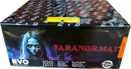 Paranormal 100-shot fanned F2 cake firework by Evo Fireworks