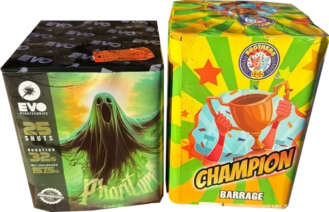 Phantom and Champion firework cakes twin pack.