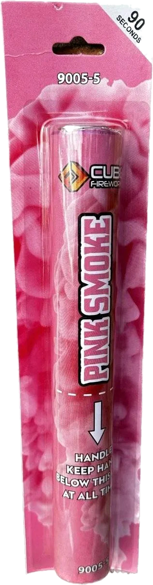 Pink Handheld Smoke Grenade by Cube Fireworks, pink wire-pull smoke for gender reveals, 60–90 seconds