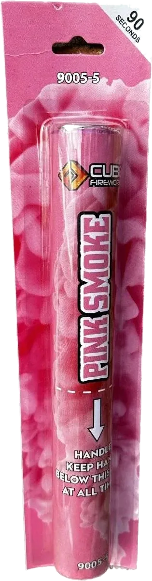 Pink Handheld Smoke Grenade by Cube Fireworks, pink wire-pull smoke for gender reveals, 60–90 seconds