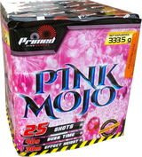 Pink Mojo 25-shot F3 cake firework by Primed Pyrotechnics